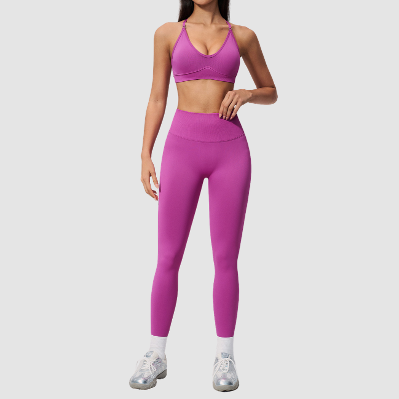 Wholesale Women's Cross-Back Seamless Yoga Set – Tummy Control High-Waist Sports Bra & Leggings