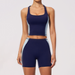 Wholesale Women's Colorblock Bare-Feel Yoga Set Tank Top & Shorts w/ Chest Pad