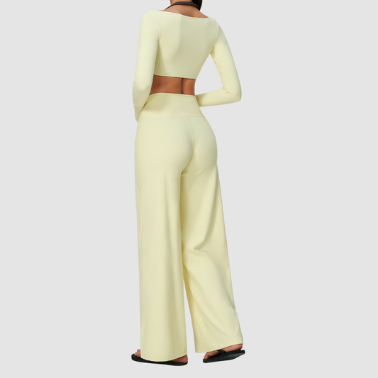 Wholesale Women's Long-Sleeve Top+Wide-Leg Fitness Pants Yoga Set