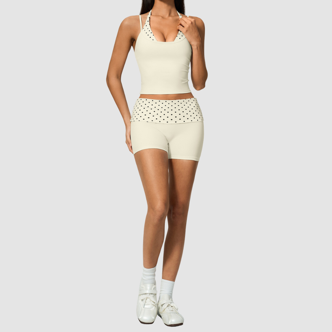 Wholesale Women’s Polka-Dot Racerback Tank & Shorts Yoga Set