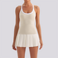 Wholesale Women's Pleated Tennis Dress Yoga Bodysuit with Chest Pad