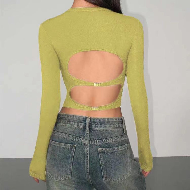 Wholesale women's sports long sleeve tops with hollow back