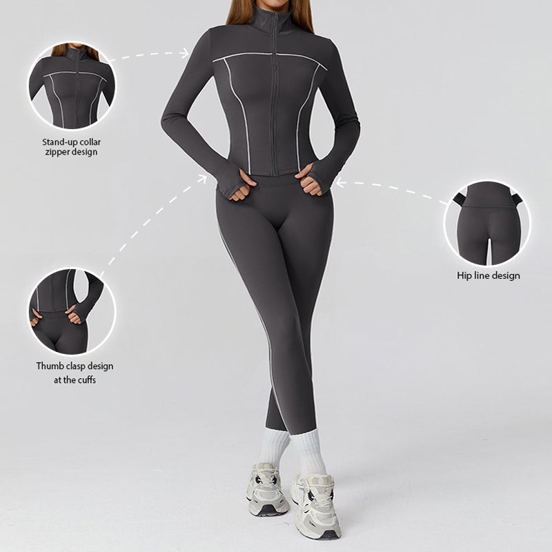 Veste à glissière complète à manches longues + legging à taille haute