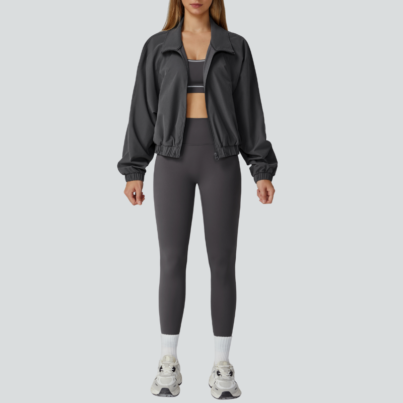 Racerback Sports Bra + high waist leggings +outdoor jacket 3-piece set