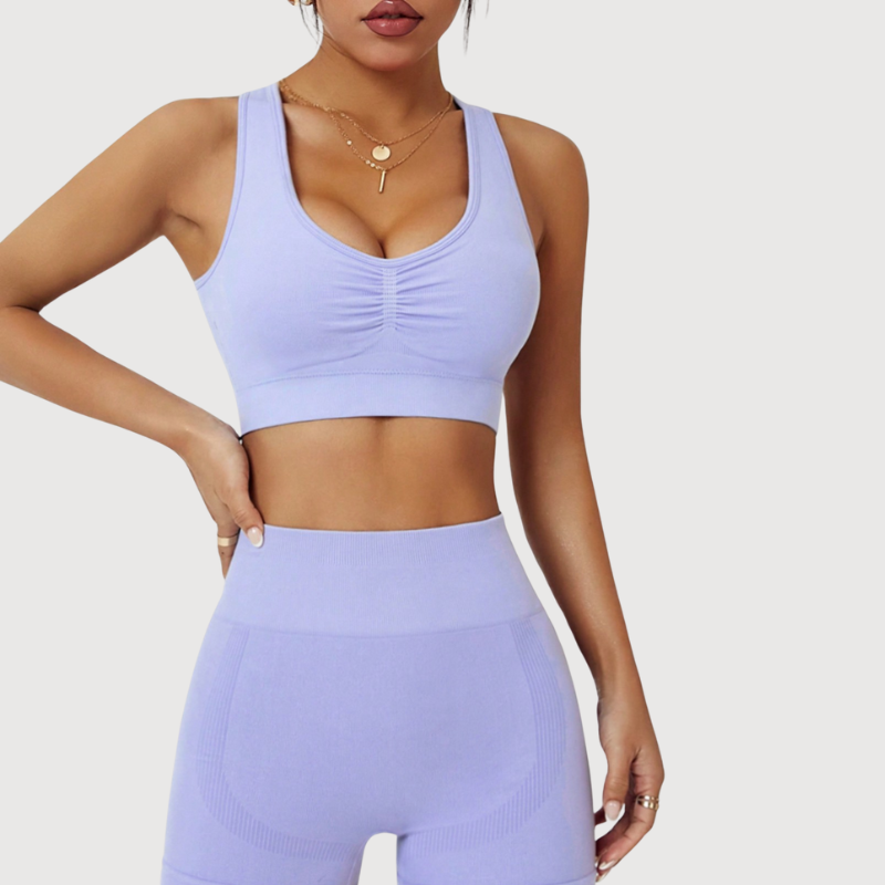 Cross-back sports high-waisted shorts two-piece set