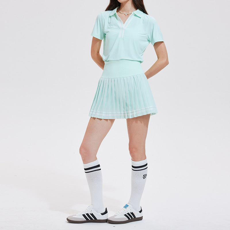 Color-block Polo-V pleated golf skort set