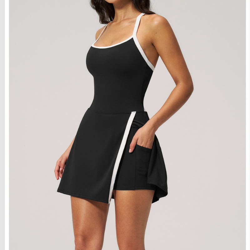 Wholesale Women's Open-Back Yoga Dress – Seam-Detail Naked-Feel Sports Fitness Dress