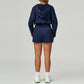 Loose hooded and full zipper Sweatshirt + drawstring shorts 2 pieces set