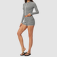 Wholesale Women's Stripe Yoga Set: Zip Stand-Collar Jacket & Shorts