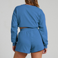 Wholesale solid color long sleeved sweatshirt+shorts set