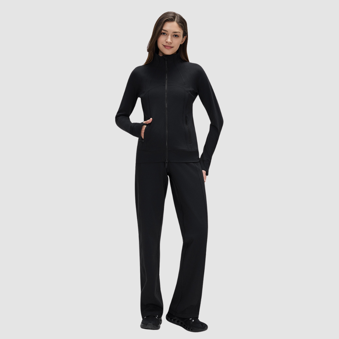 Wholesale Women's Activewear – Stand Collar Jacket+Straight-Leg Pants Set