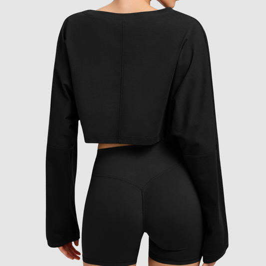 Wholesale Women's Loose Cropped Long-Sleeve Fitness T-Shirt