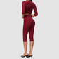Wholesale Women's 3/4 Sleeve Crop Top & High-waisted Mid-Length Leggings Set