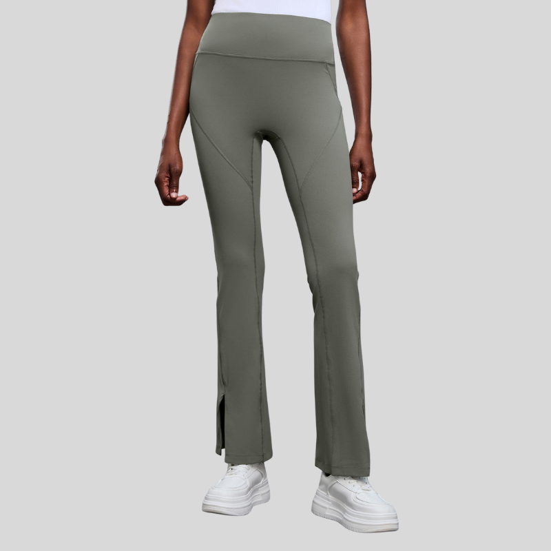 High-waisted flared slit pants