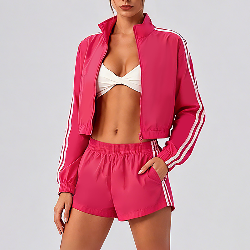 Wholesale Zebra striped zip-up long-sleeved jacket + high-waisted athletic shorts (Pre-sale)