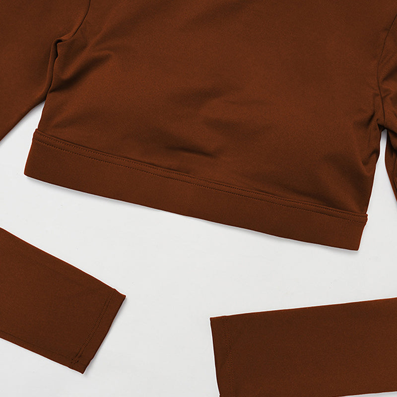 High-Neck Cropped Long Sleeve + Flared Leg Pants 2-Piece Set