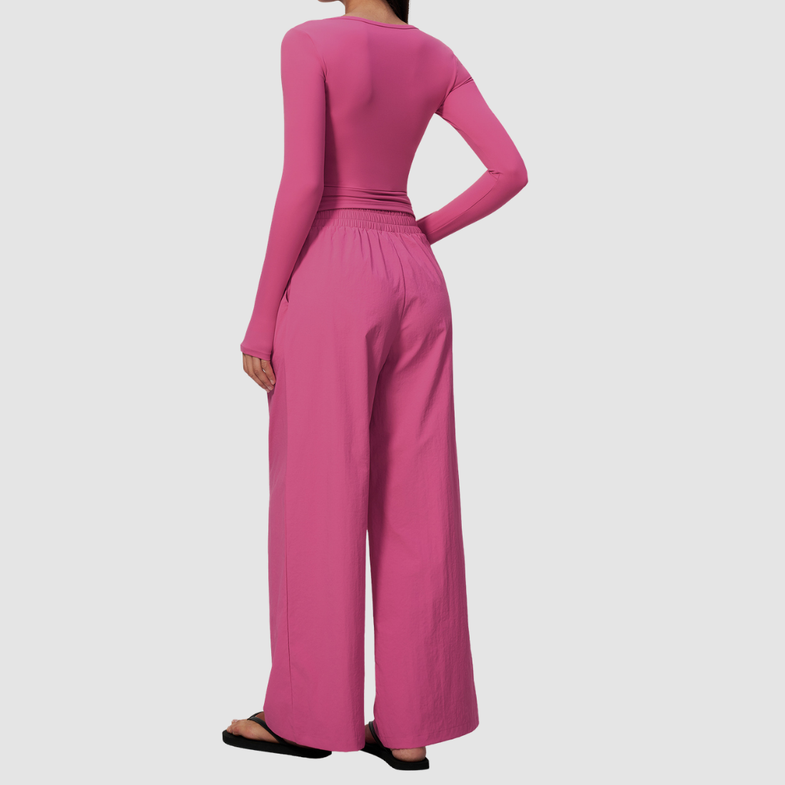 Wholesale Women's Brushed V-Neck Long Sleeve Top & Wide-Leg Pants Yoga Set