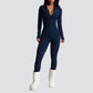 Slim fit stand collar zipper jumpsuit