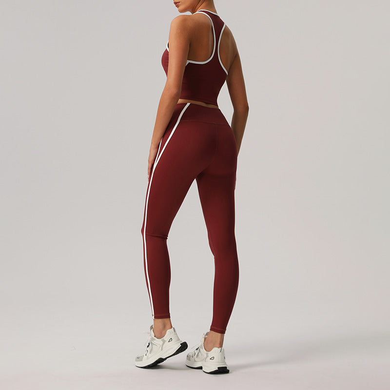 Color-Blocked Racerback Crop Top + High-Waisted Color-Blocked Leggings 2-Piece Set