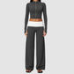 Wholesale Women’s Stand-Collar Zip Jacket & Flared Yoga Pants Set