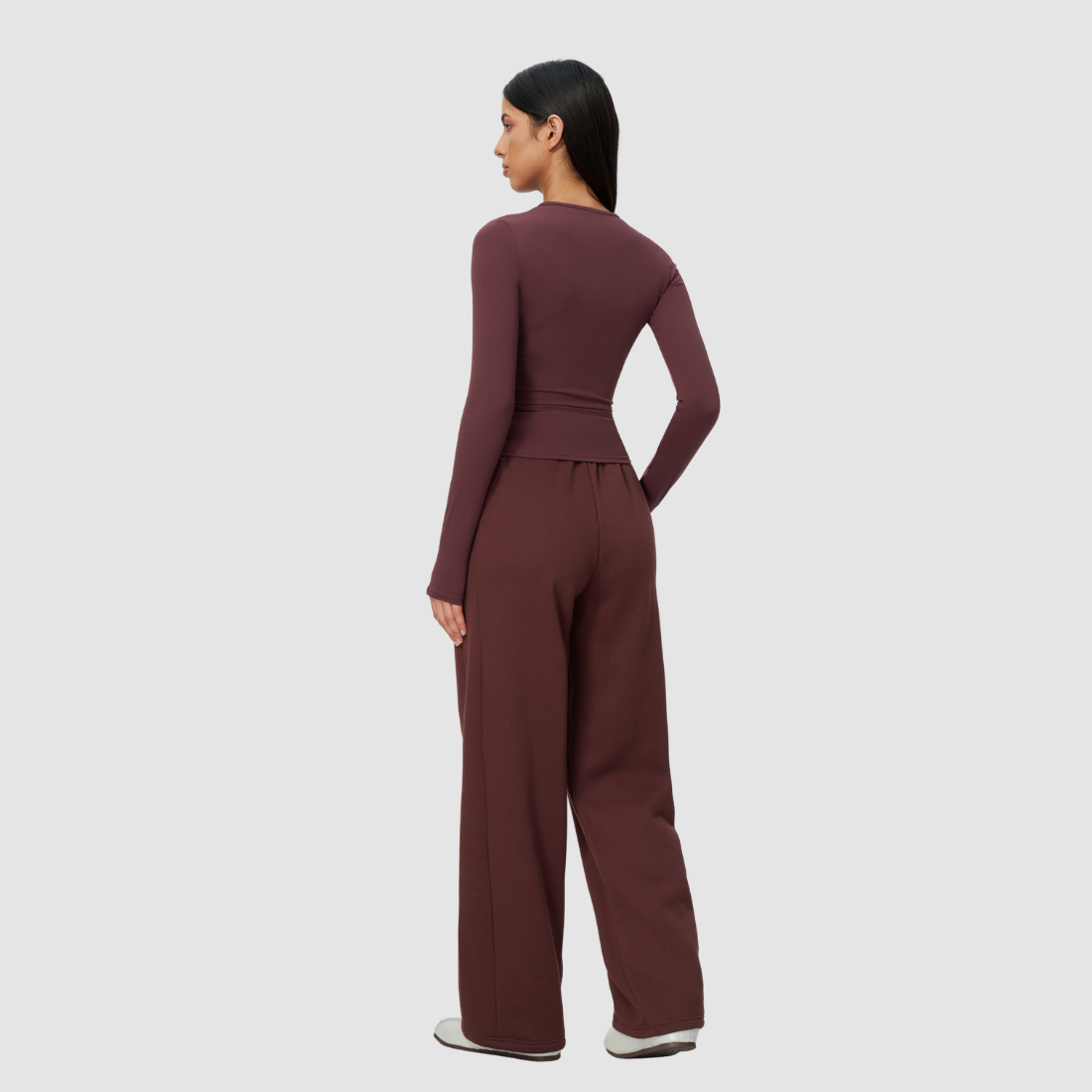 Wholesale Women's Nylon Spandex Activewear Set - Long Sleeve Tops & Wide-leg Pants