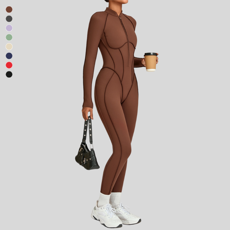 Stand-up collar zipper jumpuit