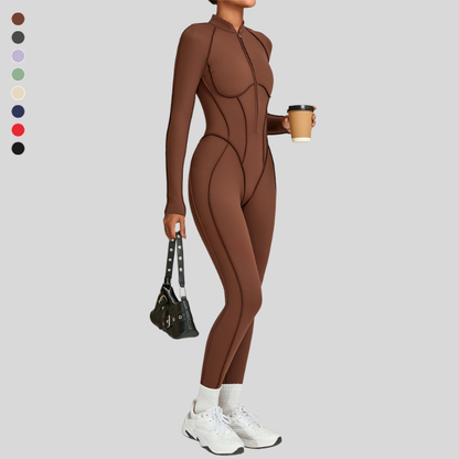 Stand-up collar zipper jumpuit