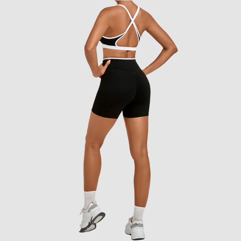 Wholesale Colorblock Detachable Hem Yoga Set Sports Bra & Short – Quick-Dry Activewear