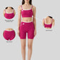 Fake two-piece contrasting color sports bra + shorts