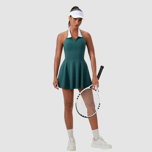 Wholesale Color Block Lapel Tennis Dress | Wonderxfans bulk activewear