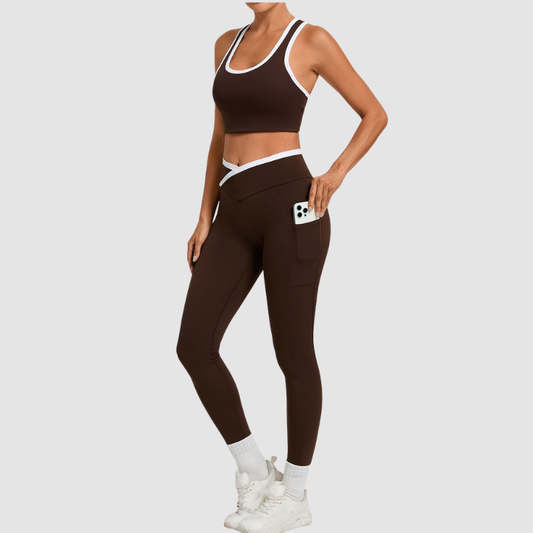 Wholesale contrasting vest+cross waistline legging set | Wonderxfans bulk activewear