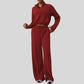 Thick half-zip sweatshirt + drawstring wide-leg pants 2-piece set