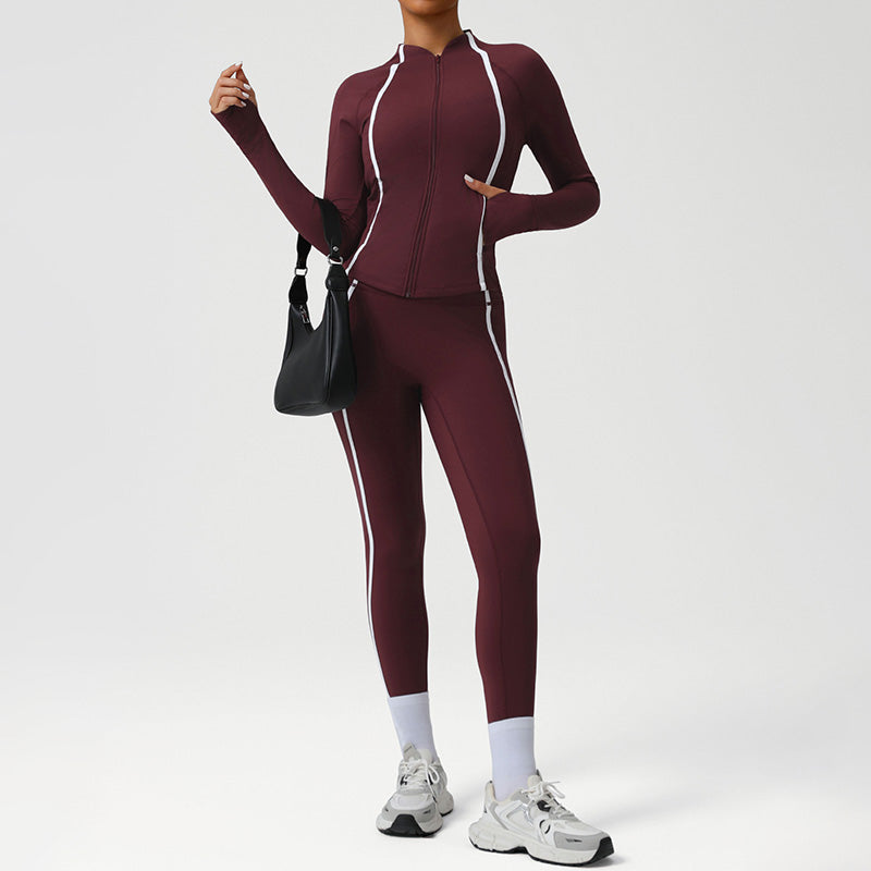 Snug-Fit Color-Blocked Jacket + High-Waisted Butt-Lifting Leggings 2-Piece Set