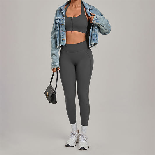 Wholesale Zipper Tank Top+Highlighted Legging 2-piece Set