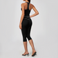 Wholesale Women's Colorblock Brushed Yoga Set: Halter V-Neck Top & Capri Pants