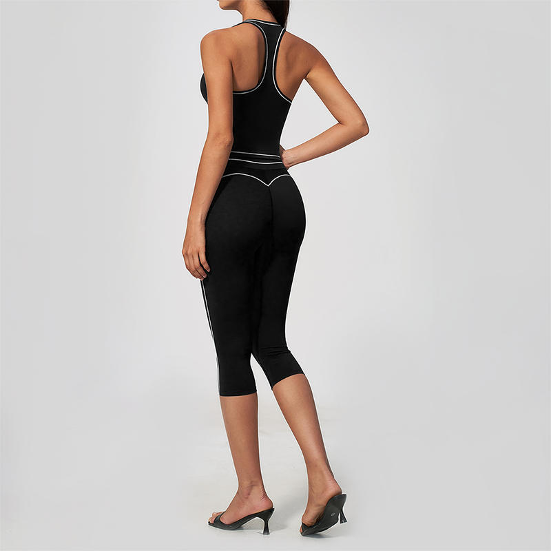 Wholesale Women's Colorblock Brushed Yoga Set: Halter V-Neck Top & Capri Pants