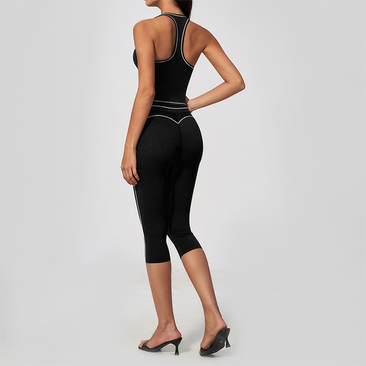 Wholesale Women's Colorblock Brushed Yoga Set: Halter V-Neck Top & Capri Pants