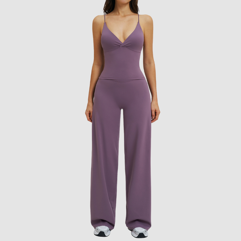 Wholesale thin-strap sports tank top + straight-leg wide-leg pants 2-piece set