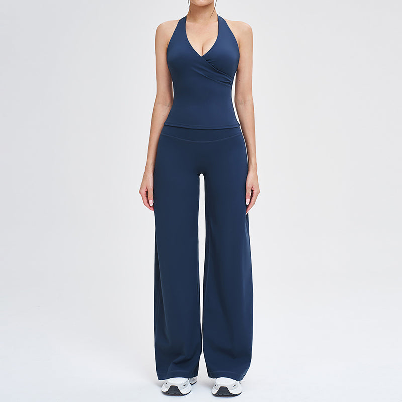 Wholesale open-back tank top + loose wide-leg pants