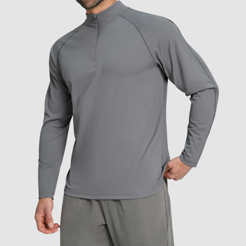 Wholesale Men's Half-Zip Mock Neck Long Sleeve Athletic Top – Moisture-Wicking Gym Fitness Training Shirt