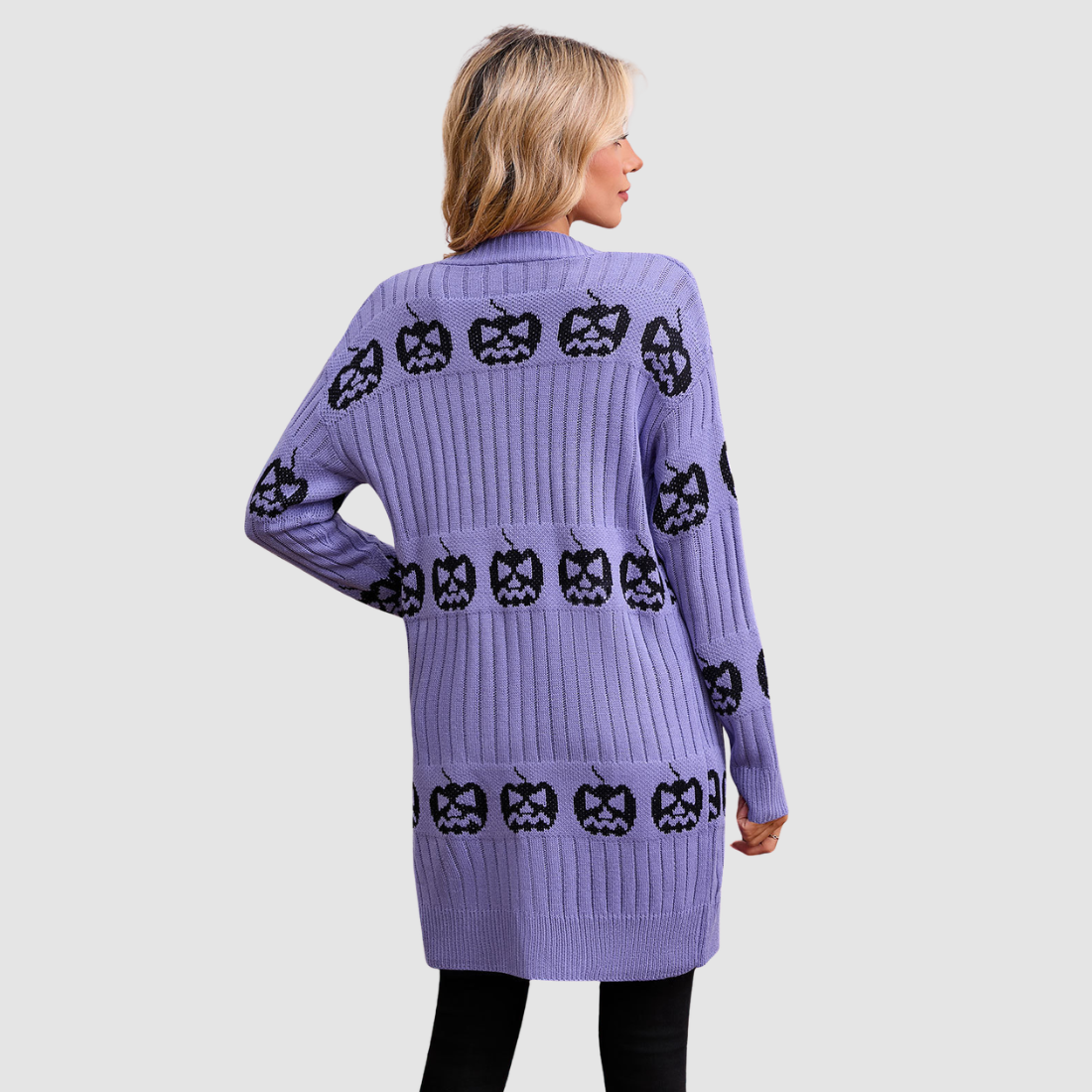 Wholesale Women's V-Neck Long Sleeve Halloween Witch Pumpkin Jacquard Cardigan