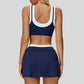 Contrast color sports bra + Anti-exposure short skirt