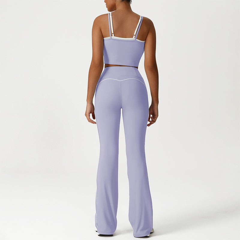 Layered-Look Spaghetti Strap Crop Top + Butt-Lifting Flared Pants 2-Piece Set
