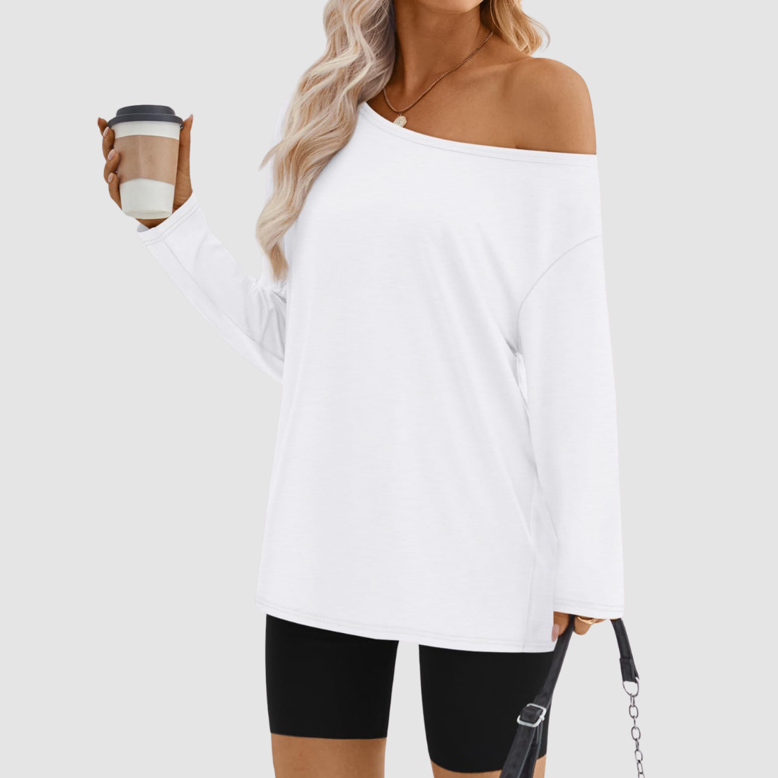 Wholesale Women's Contrast Off-Shoulder Long Sleeve Top