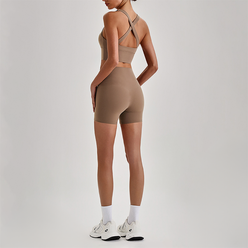 Wholesale Cross-Back Sports Bra & High-Waist Biker Shorts Set – Naked-Feel Quick-Dry Yoga 2-Piece