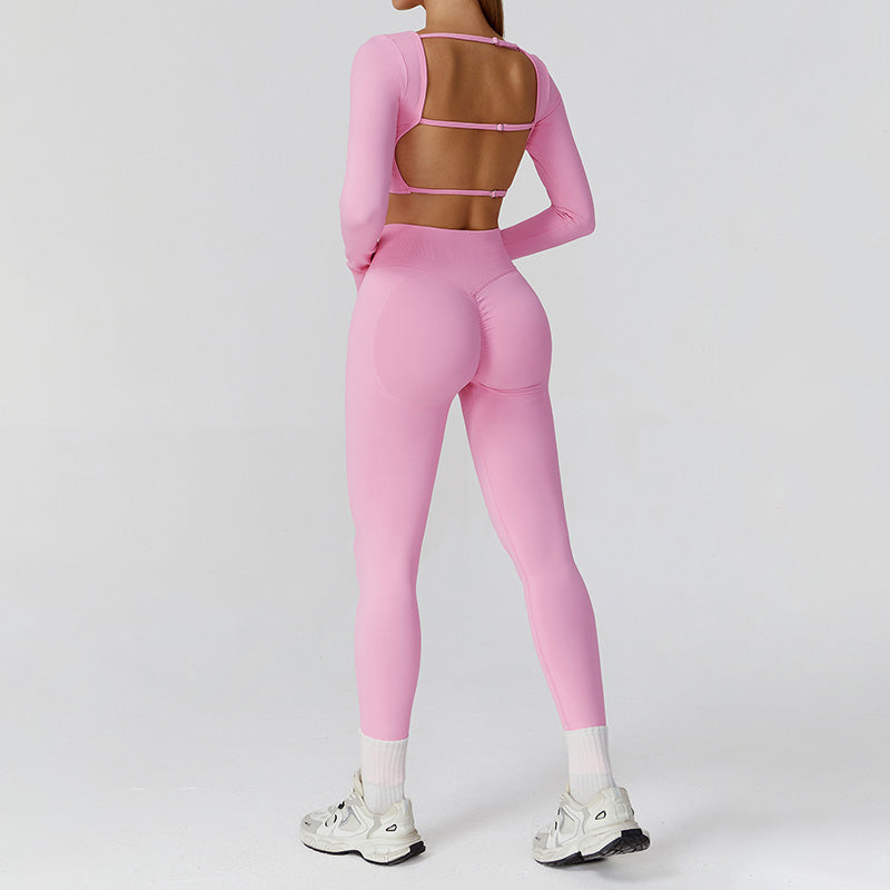 Seamless long sleeve Sports top + High-waisted leggings 2-Piece Set