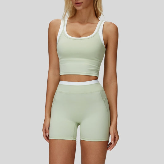 Wholesale Two-piece contrasting sports tank top+sports | Wonderxfans bulk activewear