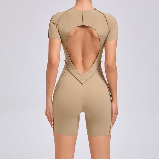 Short-sleeved backless leggings bodysuit