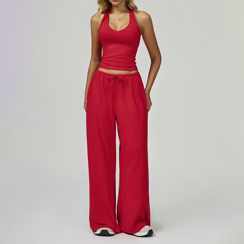 Haut sans manches licou et pantalon de jambe droite lâche 2 pièces