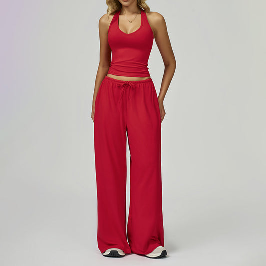 Halter sleeveless top And loose Straight Leg pants 2 pieces set